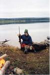 This moose was just floated across the lake.<br/>Happy young fella!