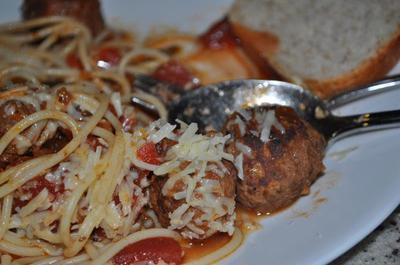 Moose Meatballs in Noodles