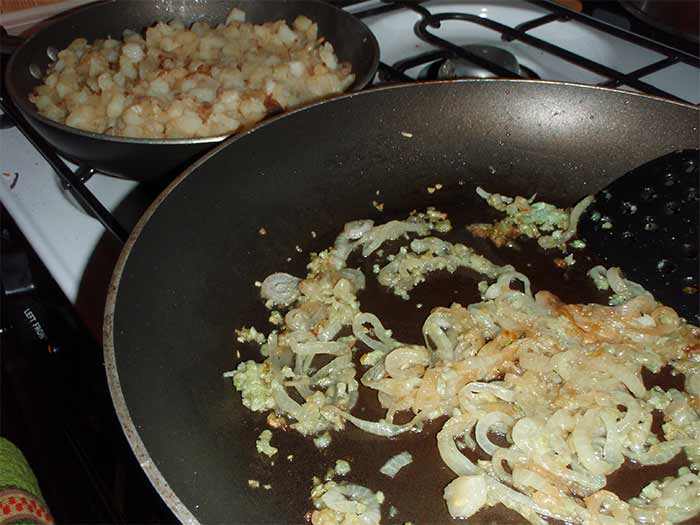 Saute Onions and Garlic for Moose Liver